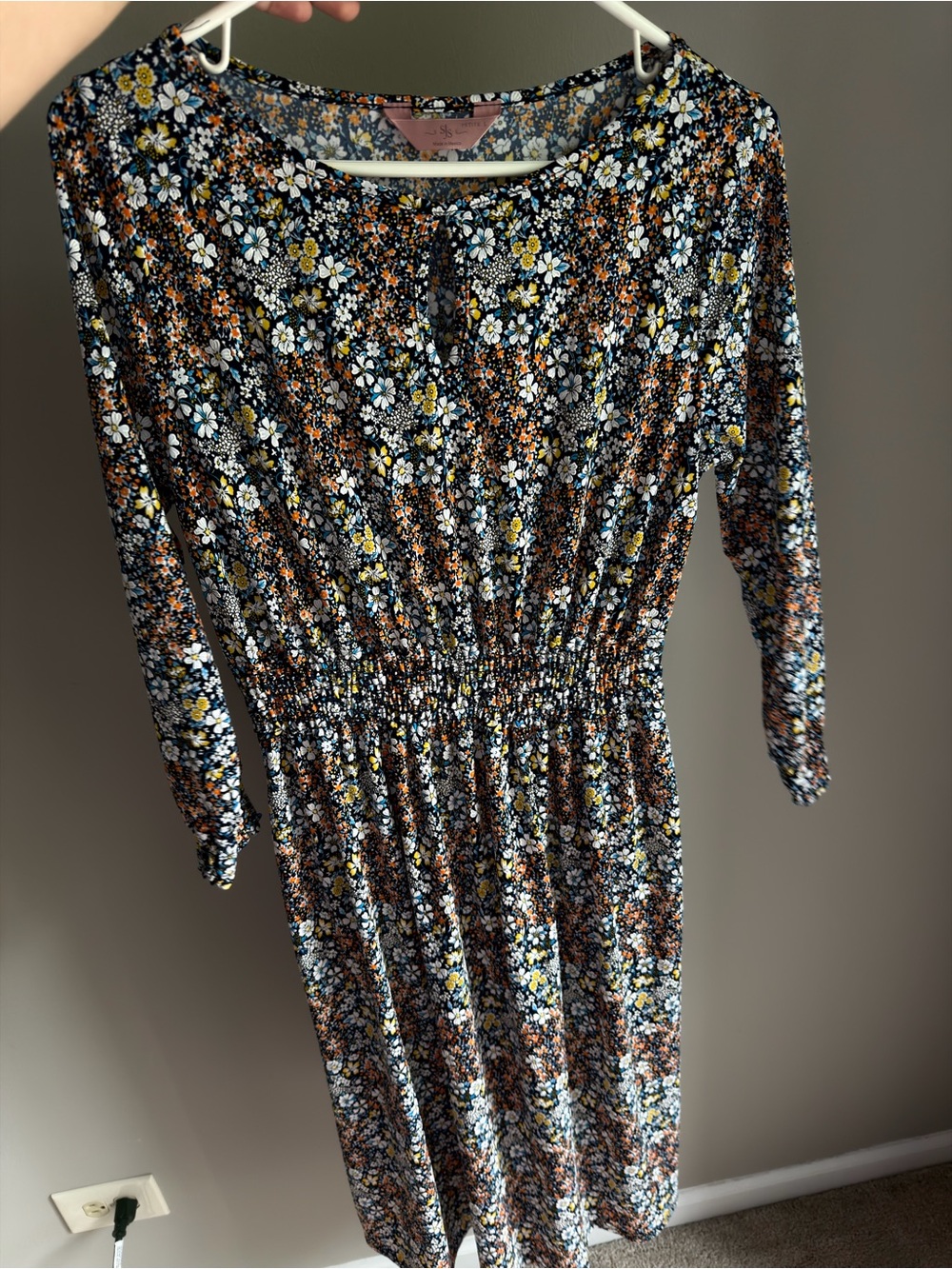 Floral Smocked-Waist Long Sleeve Dress - Black/Multi